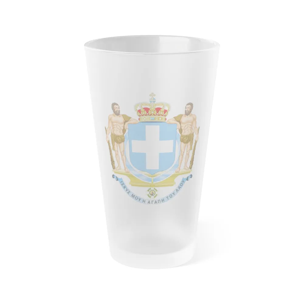 Coat of Arms of Greece (blue cross) - Frosted Pint Glass 16oz-16oz-Frosted-Go Mug Yourself