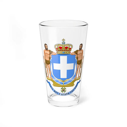 Coat of Arms of Greece (blue cross) - Pint Glass 16oz-16oz-Go Mug Yourself