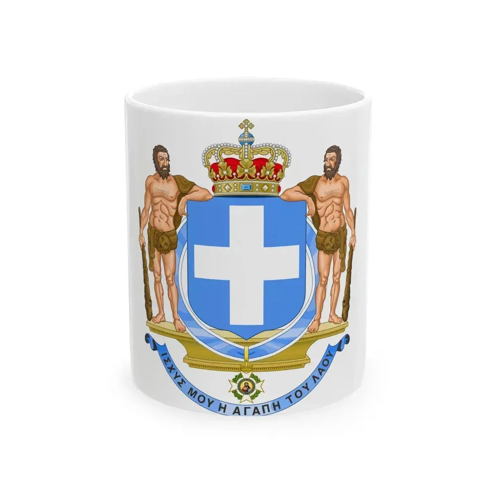 Coat of Arms of Greece (blue cross) - White Coffee Mug 11oz - Go Mug Yourself