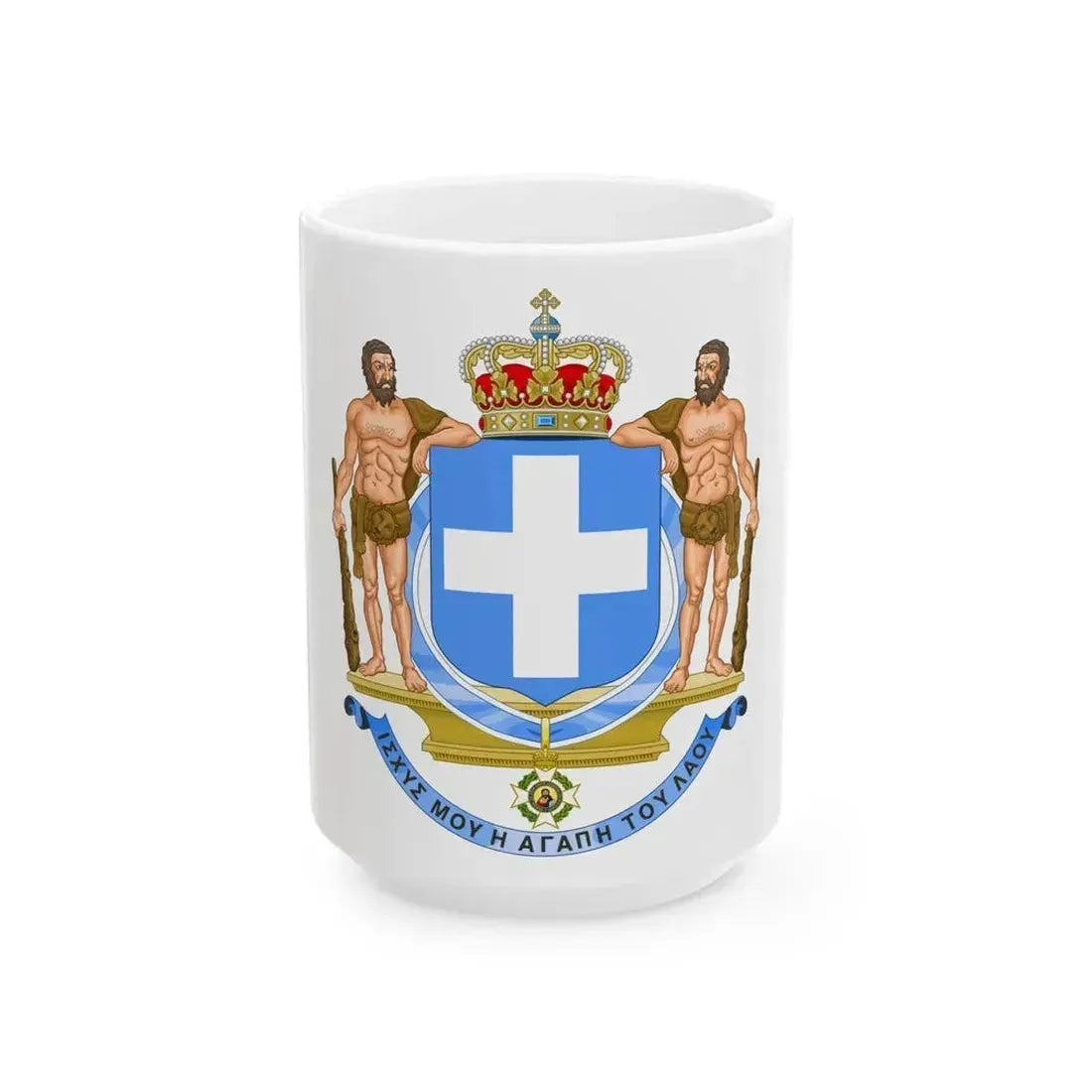 Coat of Arms of Greece (blue cross) - White Coffee Mug 15oz - Go Mug Yourself