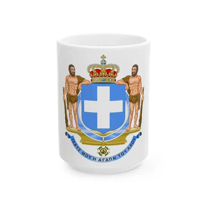 Coat of Arms of Greece (blue cross) - White Coffee Mug 15oz - Go Mug Yourself