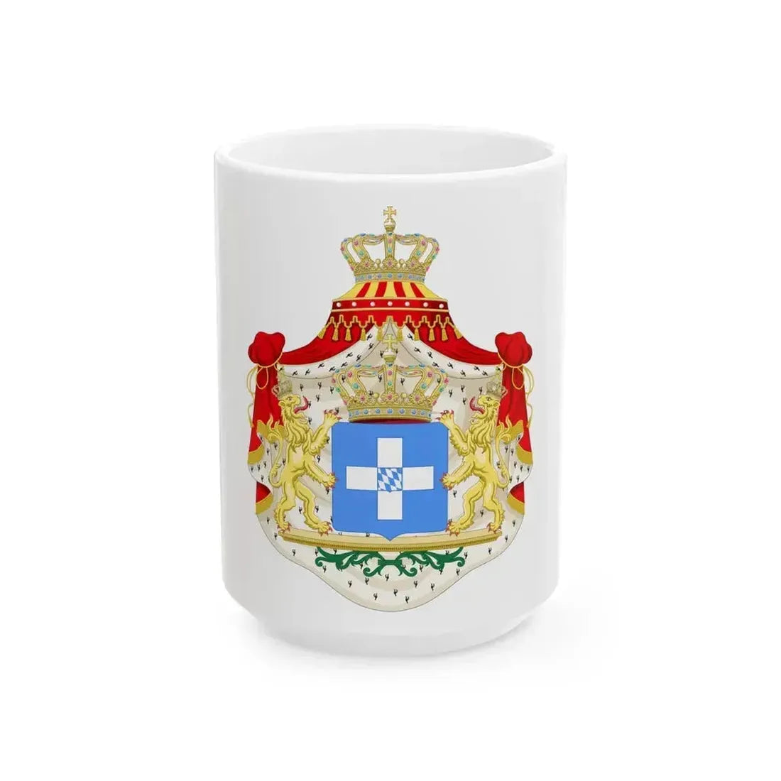 Coat of arms of Greece (Wittelsbach) - White Coffee Mug 15oz - Go Mug Yourself
