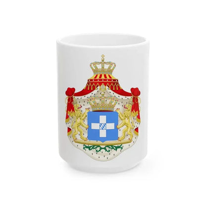 Coat of arms of Greece (Wittelsbach) - White Coffee Mug 15oz - Go Mug Yourself