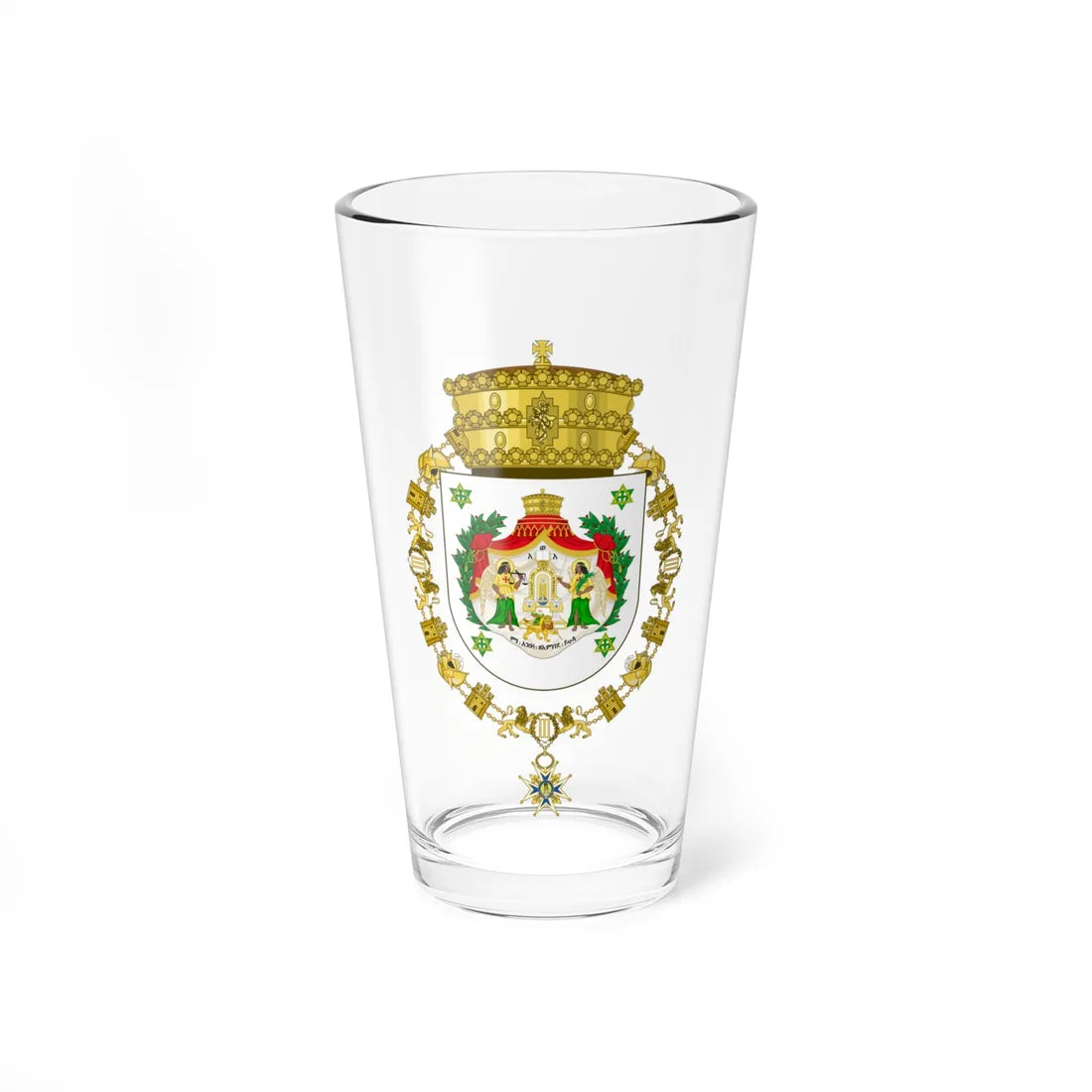Coat of Arms of Haile Selassie I of Ethiopia Order of Charles III (Ethiopia) (Coat of Arms) Pint Glass 16oz 16oz - Go Mug Yourself
