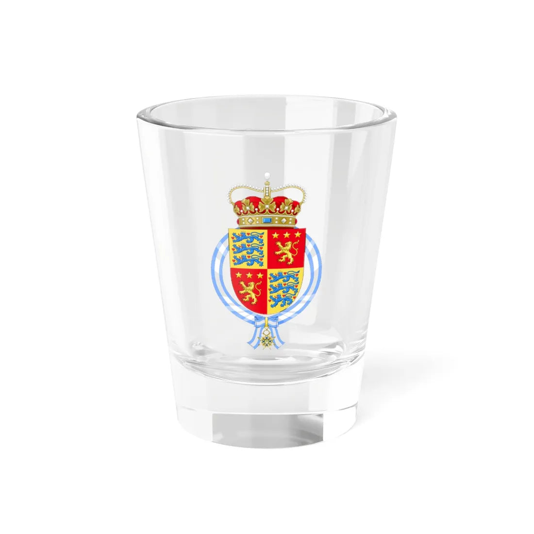 Coat of arms of Henrik Prince Consort of Denmark Order of Charles III (Denmark) (Coat of Arms) Shot Glass 1.5oz 1.5oz - Go Mug Yourself