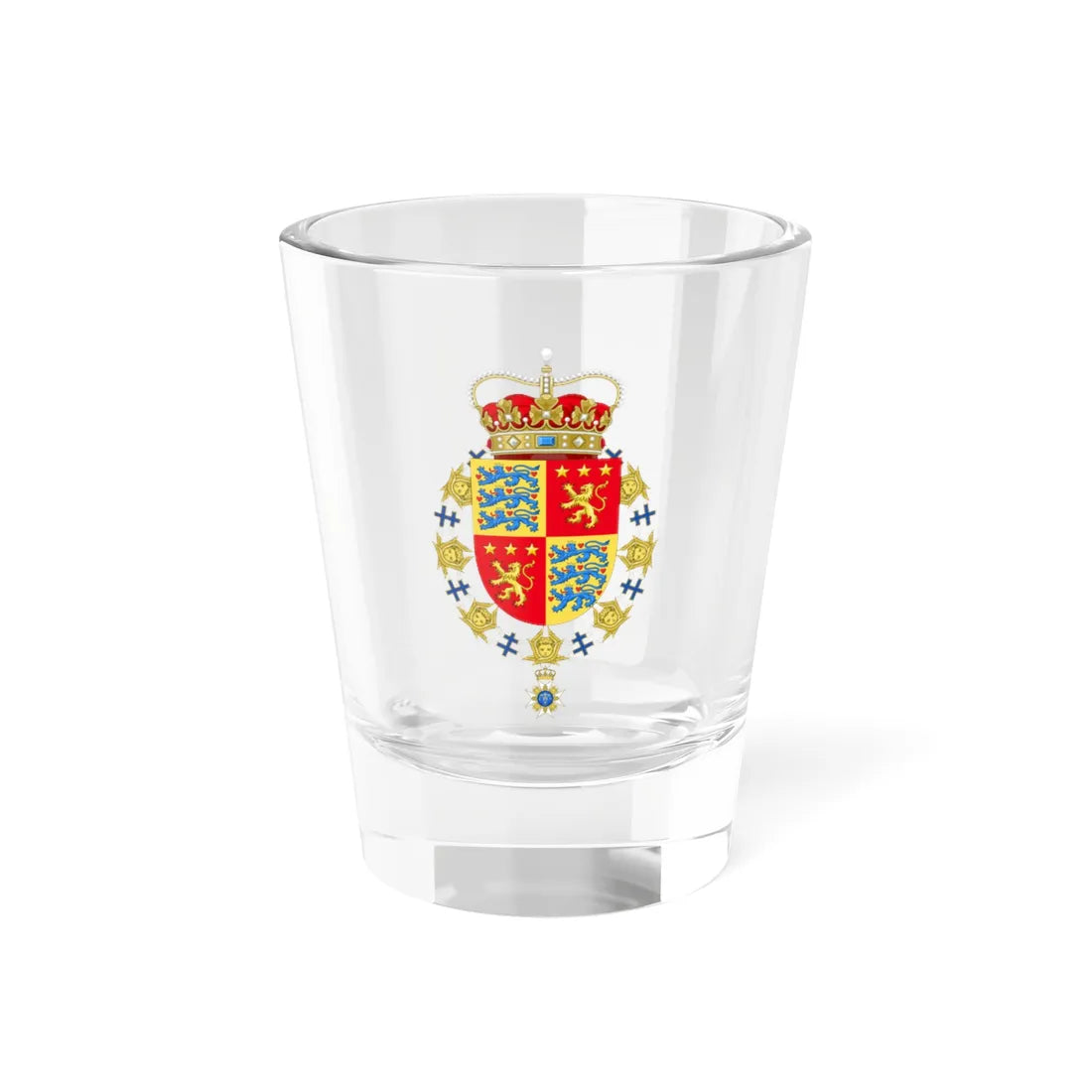 Coat of arms of Henrik Prince Consort of Denmark Order of the Seraphim (Denmark) (Coat of Arms) Shot Glass 1.5oz 1.5oz - Go Mug Yourself