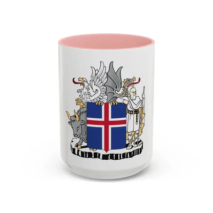 Coat of arms of Iceland - Accent Coffee Mug 15oz Pink - Go Mug Yourself