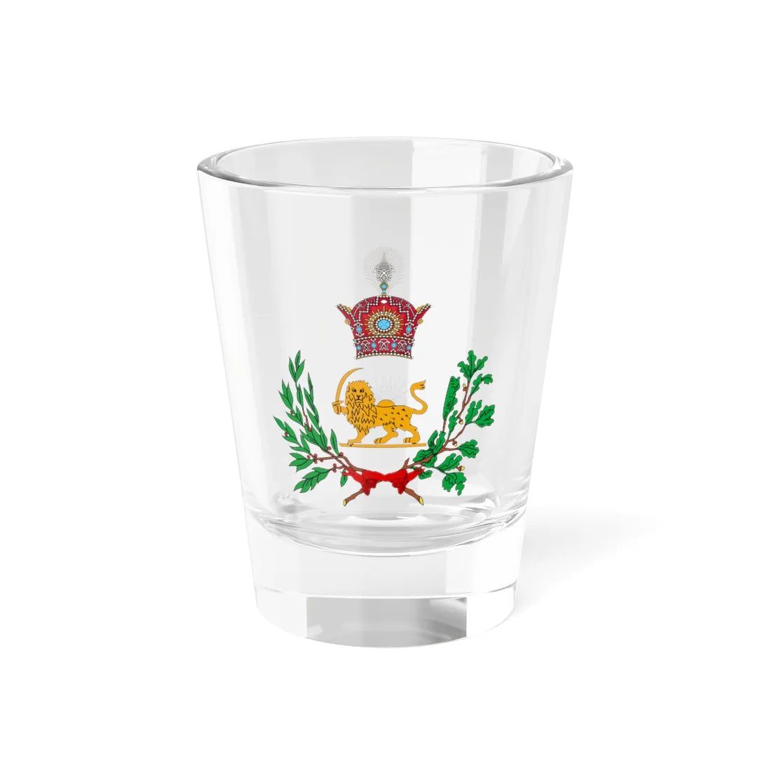 Coat of Arms of Iran 1907-1925 Qajar Dynasty (Iran) (Coat of Arms) Shot Glass 1.5oz 1.5oz - Go Mug Yourself