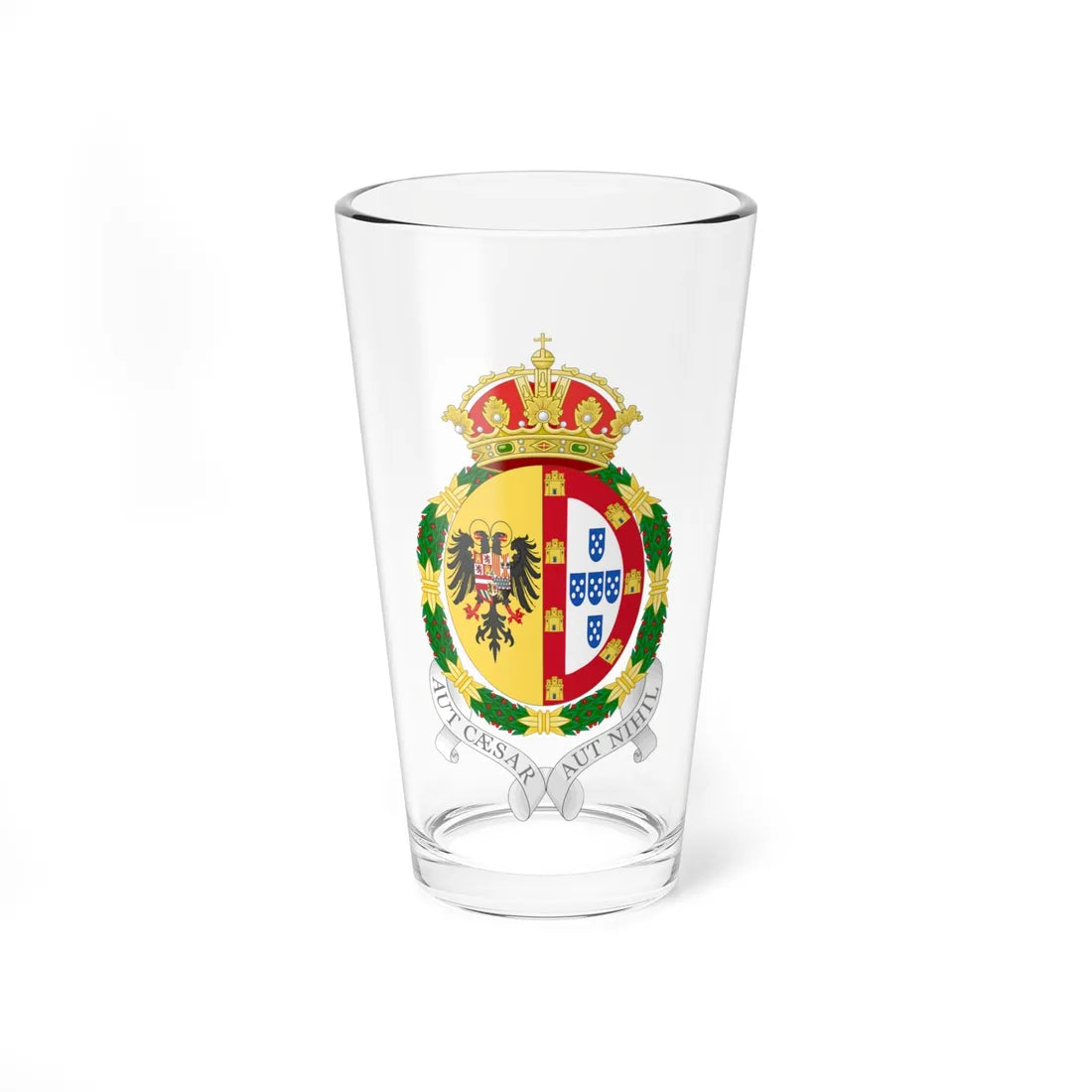 Coat of Arms of Isabella of Portugal Holy Roman Empress and Queen Consort of Spain (Portugal) (Coat of Arms) Pint Glass 16oz 16oz - Go Mug Yourself