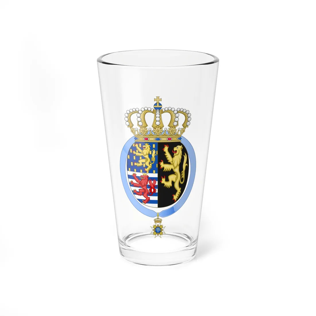 Coat of arms of Josephine Charlotte of Luxembourg Order of Seraphim (Luxembourg) (Coat of Arms) Pint Glass 16oz 16oz - Go Mug Yourself