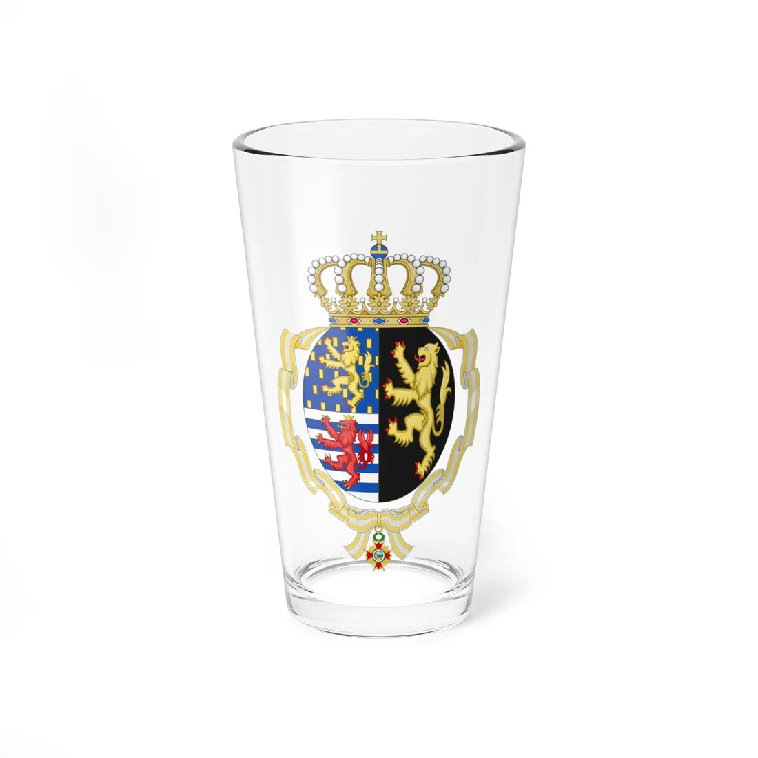 Coat of arms of Joséphine Charlotte of Luxembourg Order of Isabella the Catholic (Luxembourg) (Coat of Arms) Pint Glass 16oz 16oz - Go Mug Yourself