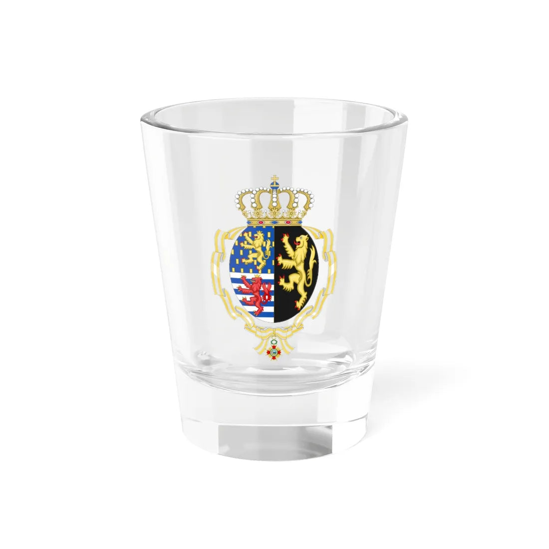 Coat of arms of Joséphine Charlotte of Luxembourg Order of Isabella the Catholic (Luxembourg) (Coat of Arms) Shot Glass 1.5oz 1.5oz - Go Mug Yourself
