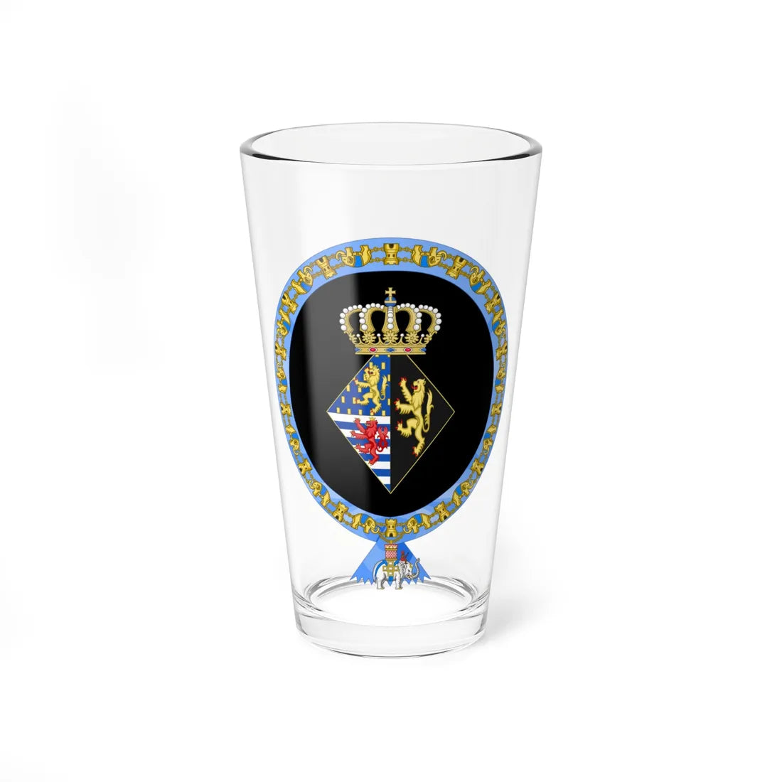 Coat of arms of Joséphine Charlotte of Luxembourg Order of the Elephant (Luxembourg) (Coat of Arms) Pint Glass 16oz 16oz - Go Mug Yourself
