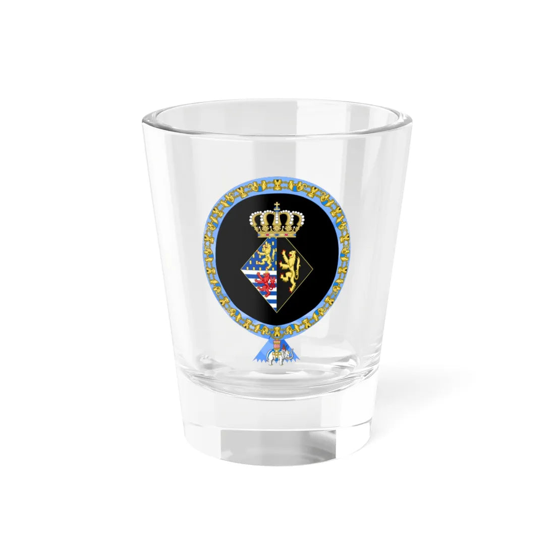 Coat of arms of Joséphine Charlotte of Luxembourg Order of the Elephant (Luxembourg) (Coat of Arms) Shot Glass 1.5oz 1.5oz - Go Mug Yourself