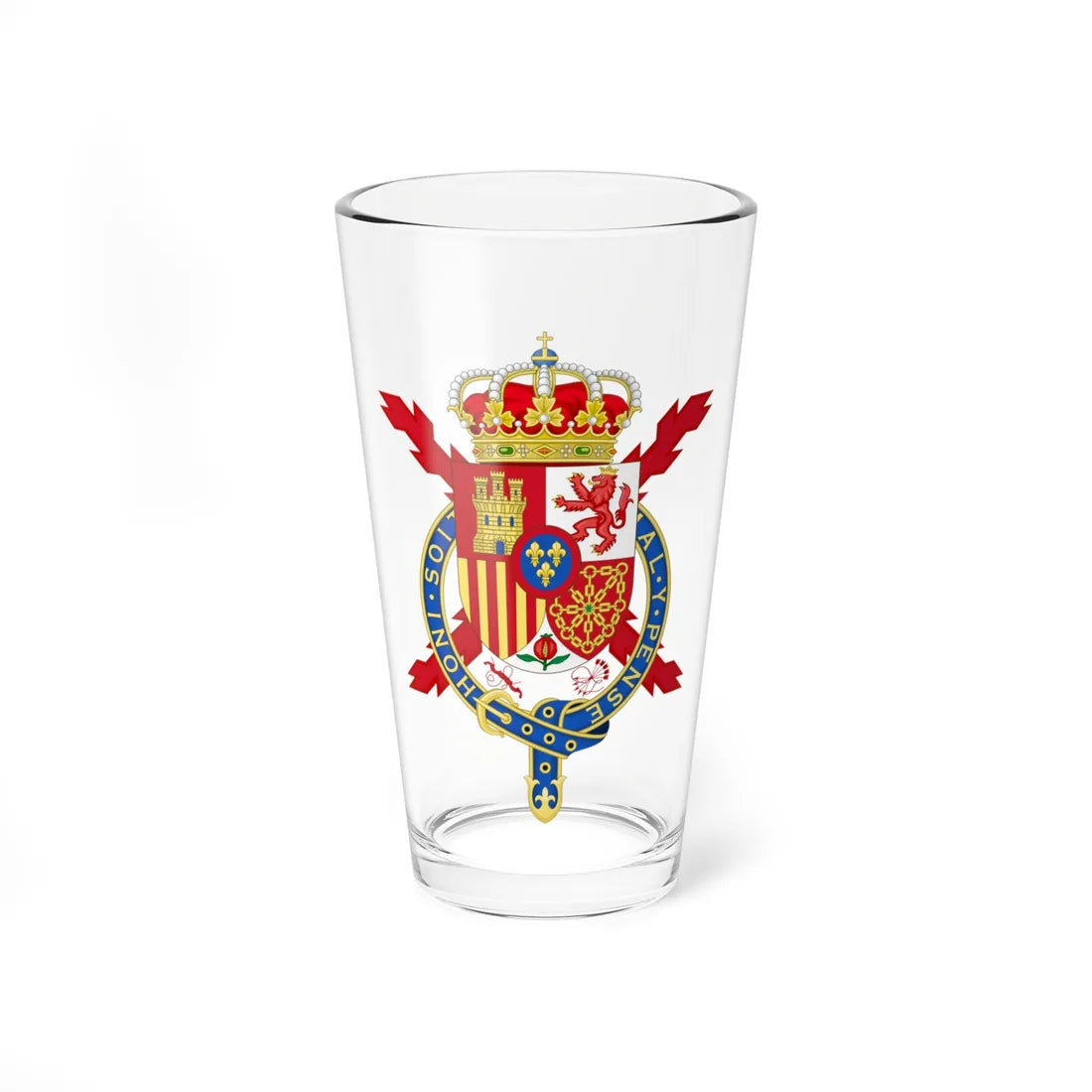 Coat of Arms of Juan Carlos I of Spain Member of the Garter Variant (United Kingdom) (Coat of Arms) Pint Glass 16oz 16oz - Go Mug Yourself