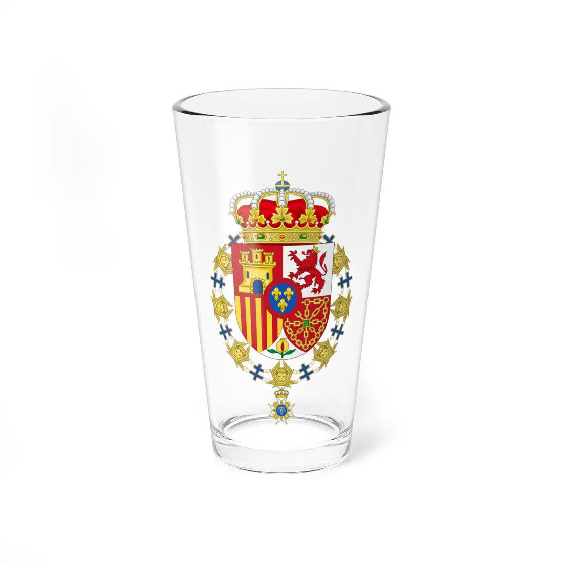 Coat of Arms of Juan Carlos I of Spain Order of the Seraphim (Sweden) (Coat of Arms) Pint Glass 16oz 16oz - Go Mug Yourself