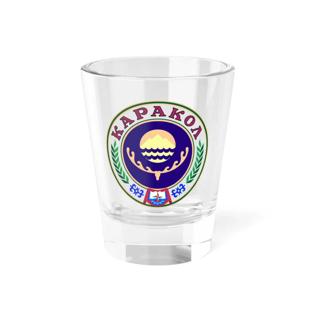 Coat of arms of Karakol (Kyrgyzstan) (Coat of Arms) Shot Glass 1.5oz 1.5oz - Go Mug Yourself