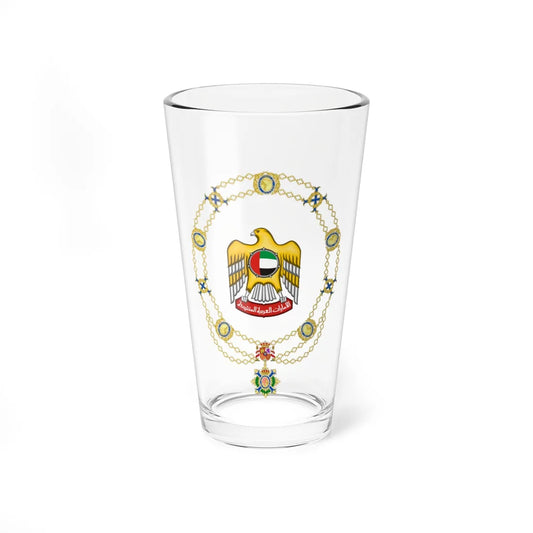 Coat of Arms of Khalifa bin Zayed Al Nahyan Spanish Order of the Civil Merit (United Arab Emirates) (Coat of Arms) Pint Glass 16oz 16oz - Go Mug Yourself