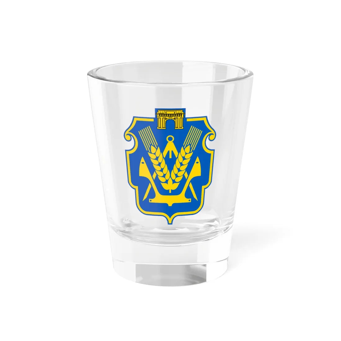 Coat of Arms of Kherson Oblast m (Ukraine) (Coat of Arms) Shot Glass 1.5oz 1.5oz - Go Mug Yourself
