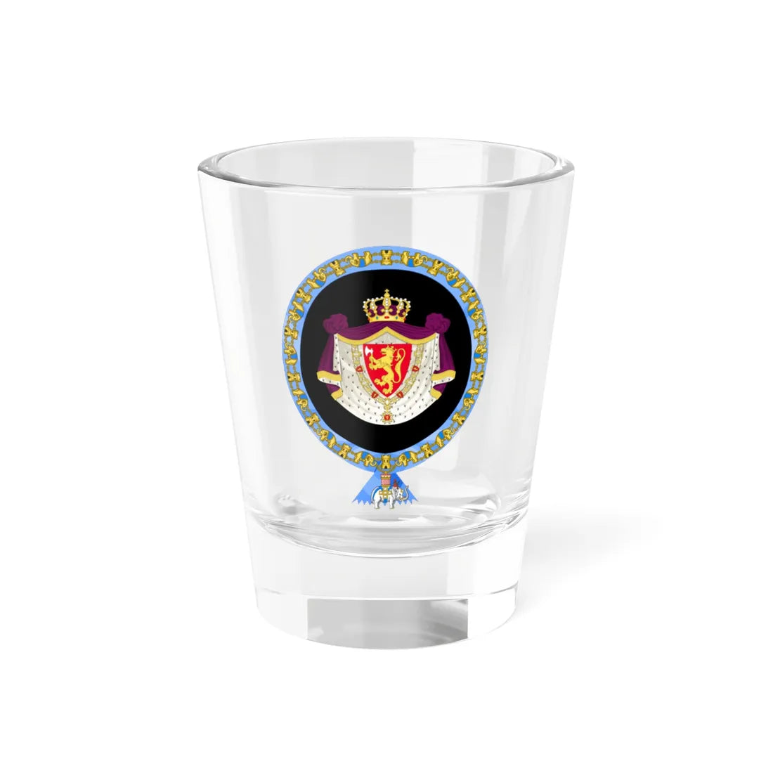 Coat of Arms of King Harald V of Norway Order of the Elephant (Denmark) (Coat of Arms) Shot Glass 1.5oz 1.5oz - Go Mug Yourself