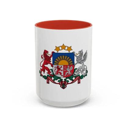 Coat of arms of Latvia - Accent Coffee Mug 15oz Red - Go Mug Yourself