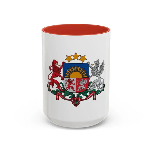 Coat of arms of Latvia - Accent Coffee Mug 15oz Red - Go Mug Yourself