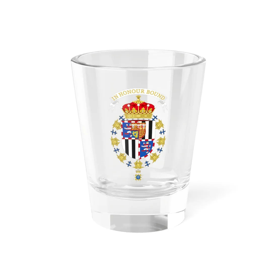 Coat of Arms of Louis Mountbatten 1st Earl Mountbatten of Burma Order of the Seraphim (Sweden) (Coat of Arms) Shot Glass 1.5oz 1.5oz - Go Mug Yourself