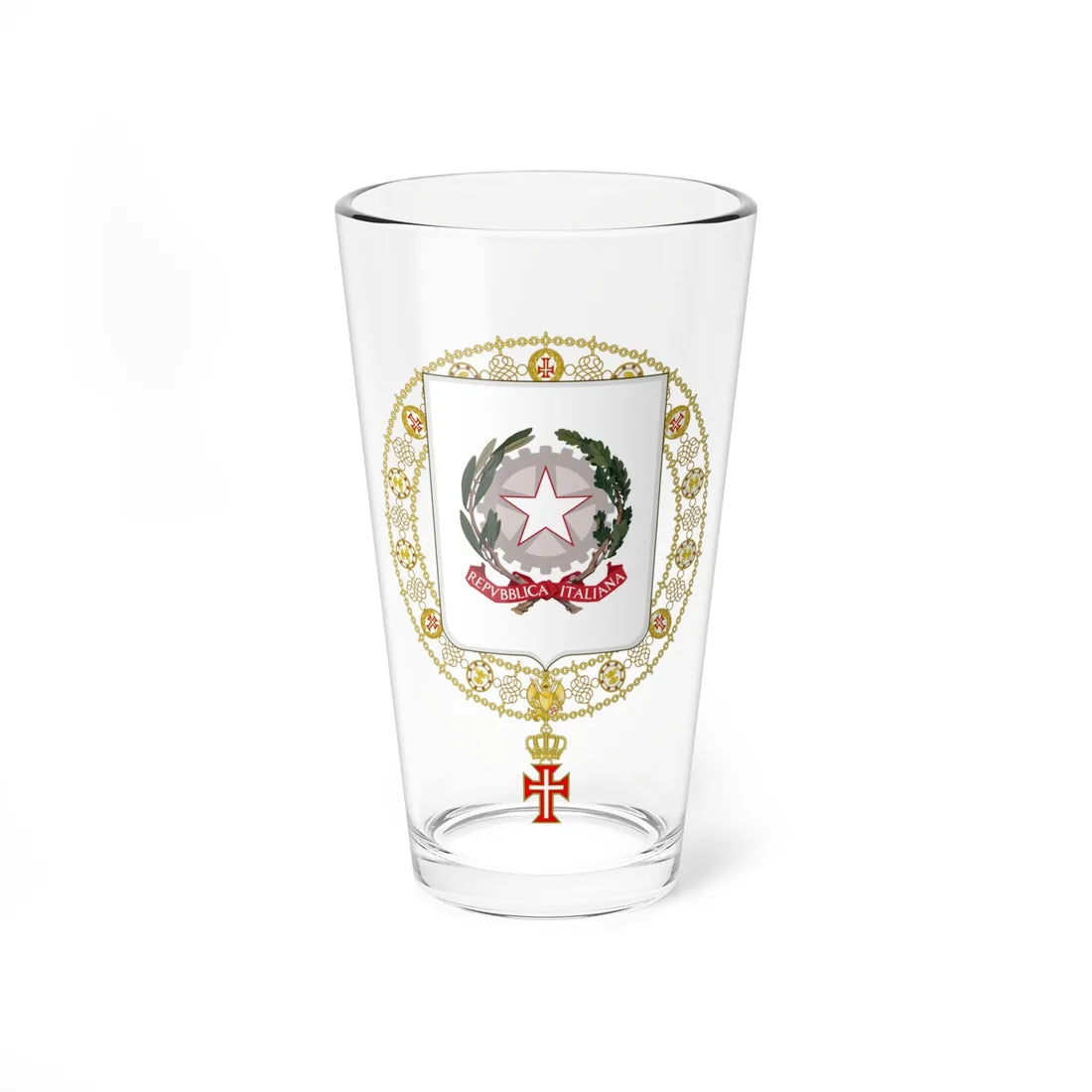 Coat of Arms of Luigi Einaudi and Antonio Segni Supreme Order of Christ (Italy) (Coat of Arms) Pint Glass 16oz 16oz - Go Mug Yourself