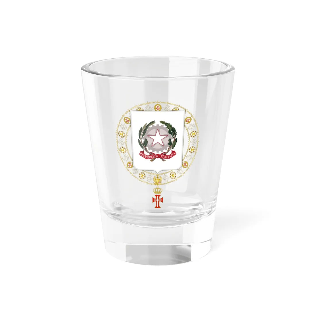 Coat of Arms of Luigi Einaudi and Antonio Segni Supreme Order of Christ (Italy) (Coat of Arms) Shot Glass 1.5oz 1.5oz - Go Mug Yourself