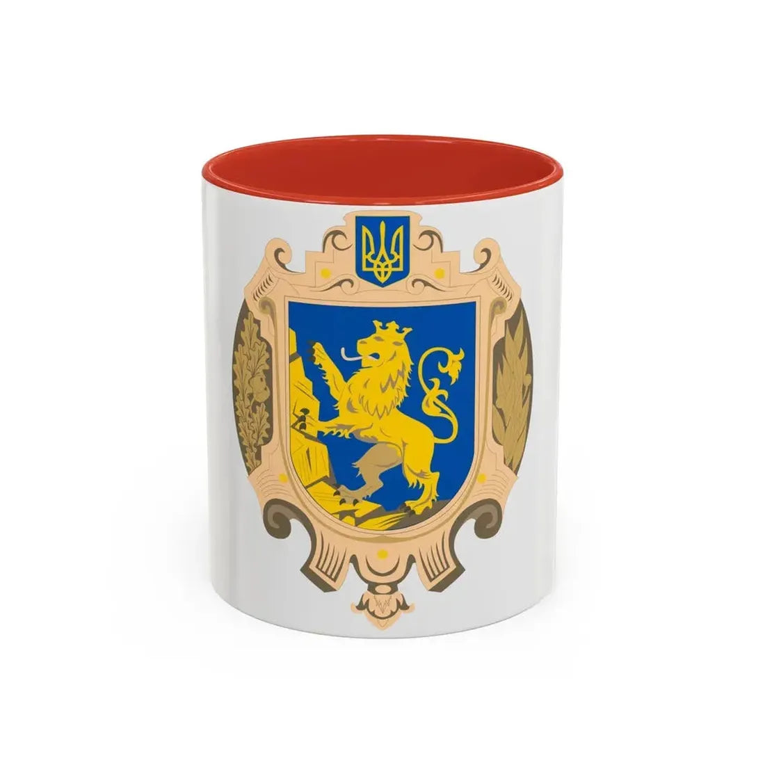 Coat of Arms of Lviv Oblast - Accent Coffee Mug 11oz Red - Go Mug Yourself
