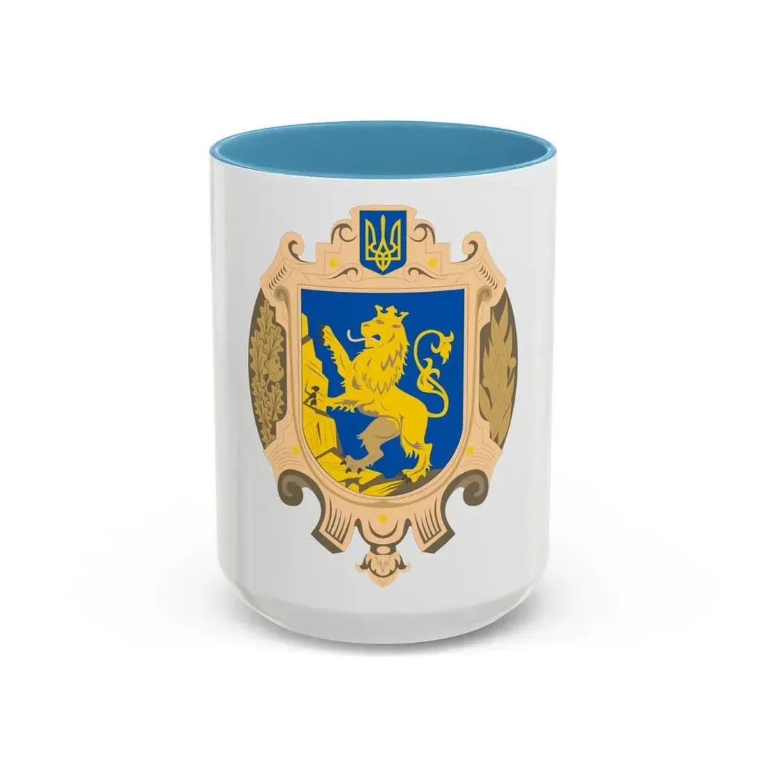 Coat of Arms of Lviv Oblast - Accent Coffee Mug 15oz Light Blue - Go Mug Yourself