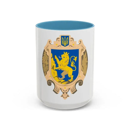 Coat of Arms of Lviv Oblast - Accent Coffee Mug 15oz Light Blue - Go Mug Yourself