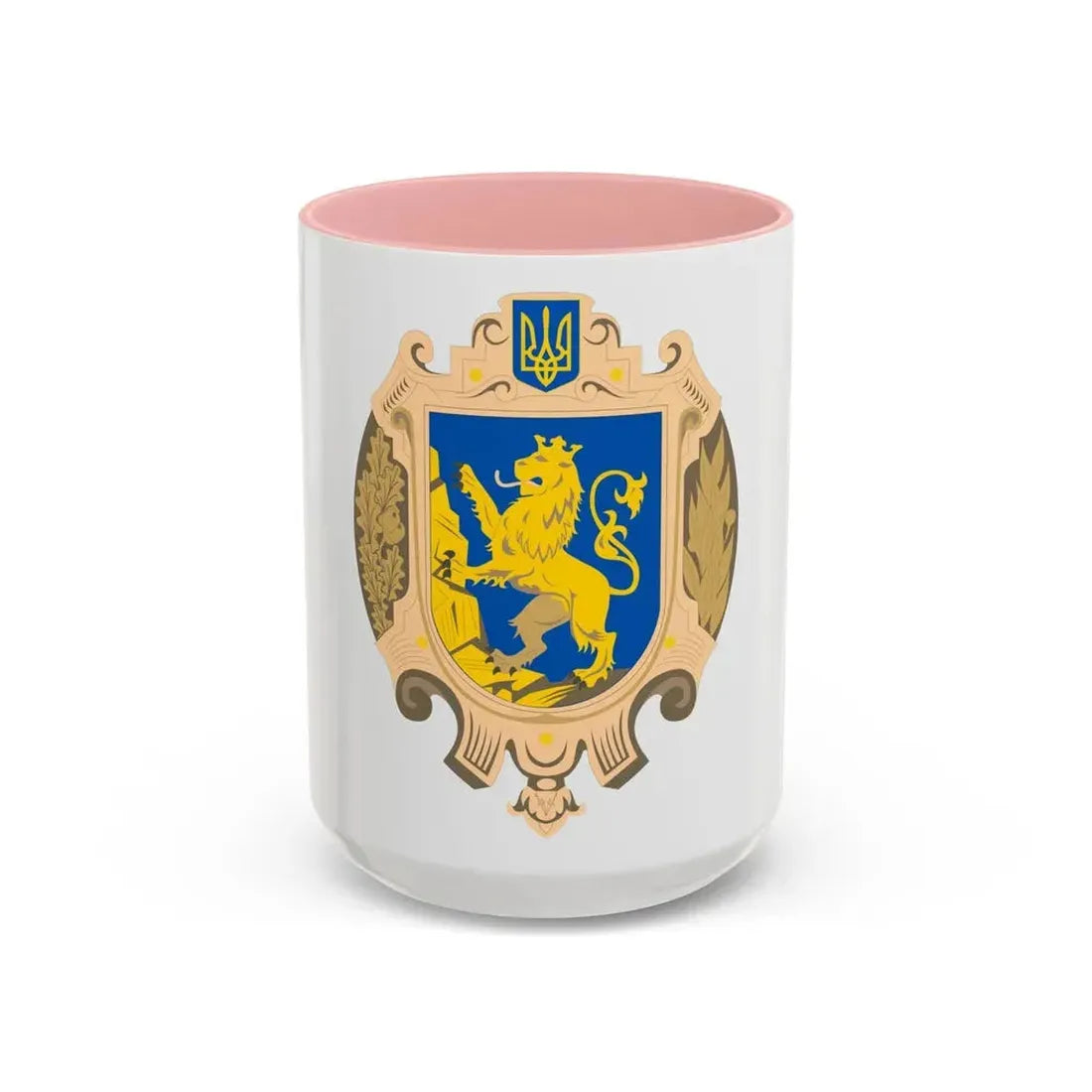 Coat of Arms of Lviv Oblast - Accent Coffee Mug 15oz Pink - Go Mug Yourself