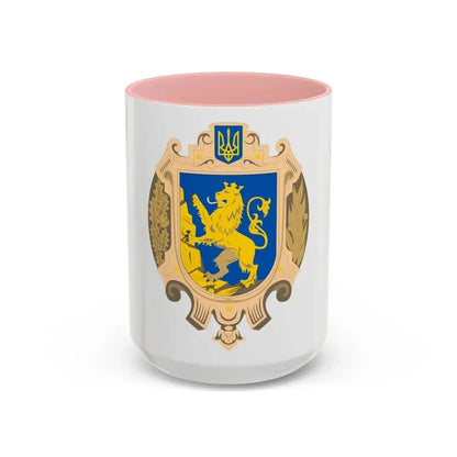 Coat of Arms of Lviv Oblast - Accent Coffee Mug 15oz Pink - Go Mug Yourself