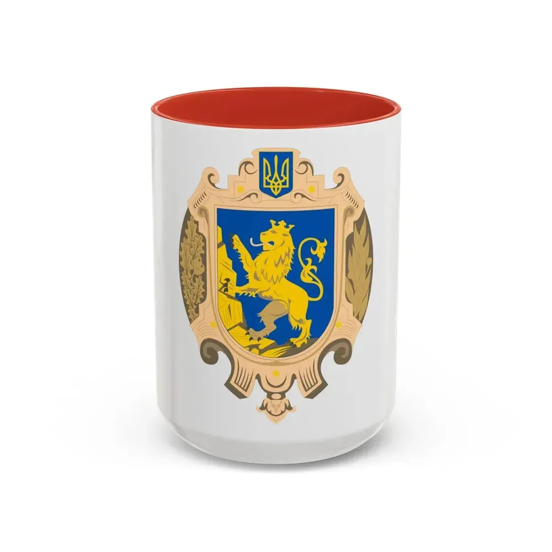 Coat of Arms of Lviv Oblast - Accent Coffee Mug 15oz Red - Go Mug Yourself