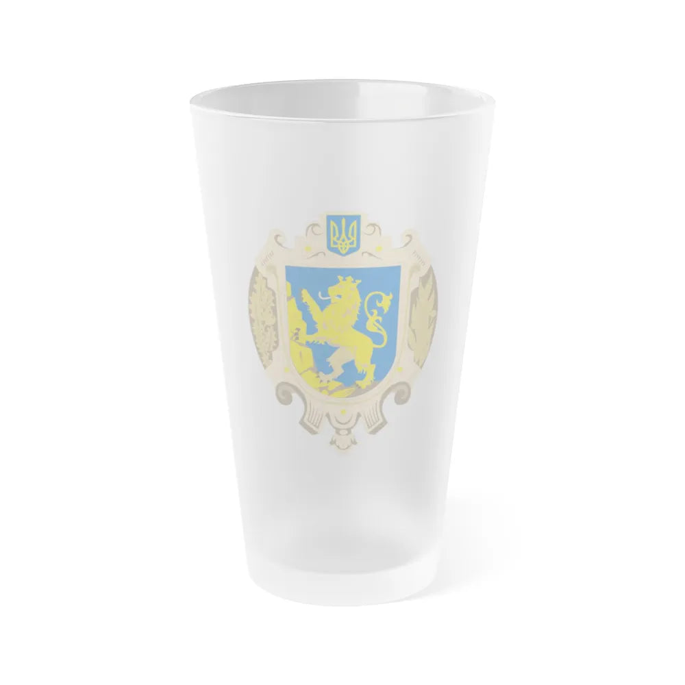 Coat of Arms of Lviv Oblast - Frosted Pint Glass 16oz-Go Mug Yourself