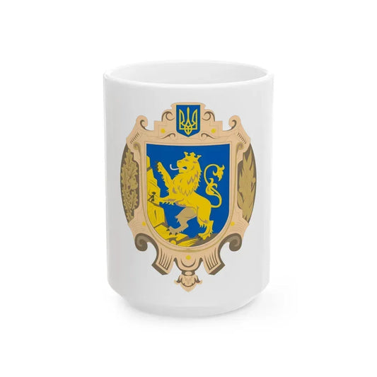 Coat of Arms of Lviv Oblast - White Coffee Mug 15oz - Go Mug Yourself