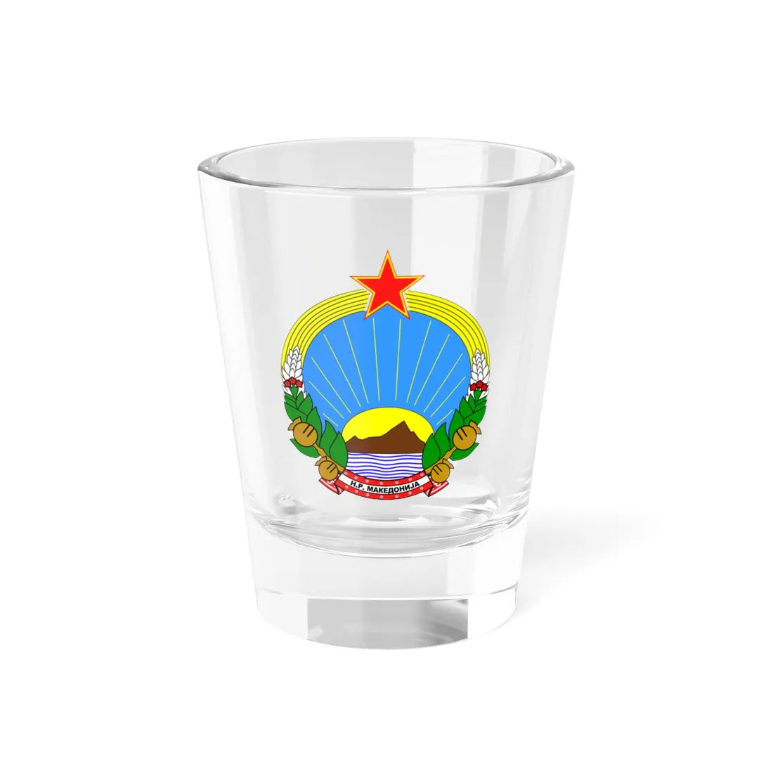 Coat of arms of Macedonia 1944-1946 (Yugoslavia) (Coat of Arms) Shot Glass 1.5oz 1.5oz - Go Mug Yourself