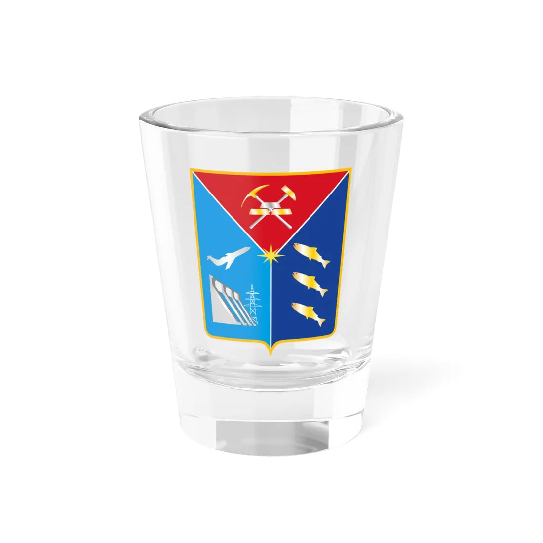Coat of Arms of Magadan Oblast Latest version (Russia) (Coat of Arms) Shot Glass 1.5oz 1.5oz - Go Mug Yourself