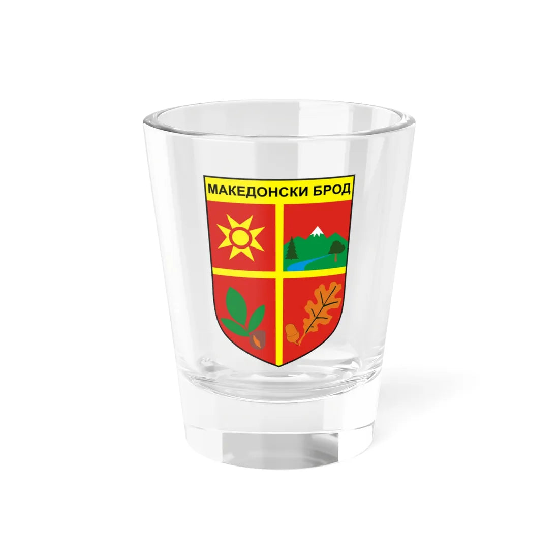 Coat of arms of Makedonski Brod Municipality 2012 (North Macedonia) (Coat of Arms) Shot Glass 1.5oz 1.5oz - Go Mug Yourself