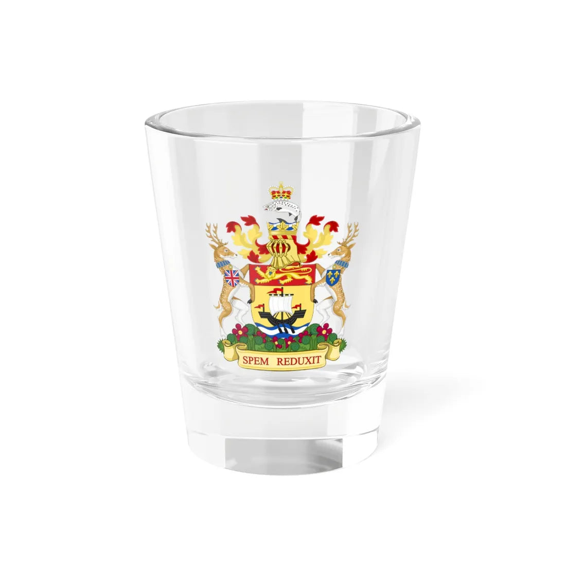 Coat of arms of New Brunswick Canada (Canada) (Coat of Arms) Shot Glass 1.5oz 1.5oz - Go Mug Yourself