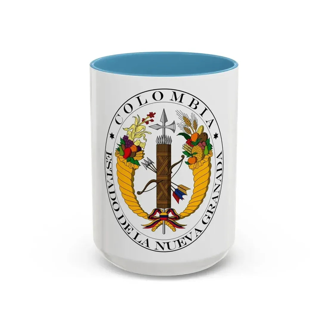 Coat of arms of New Granada (1830) - Accent Coffee Mug 15oz Light Blue - Go Mug Yourself