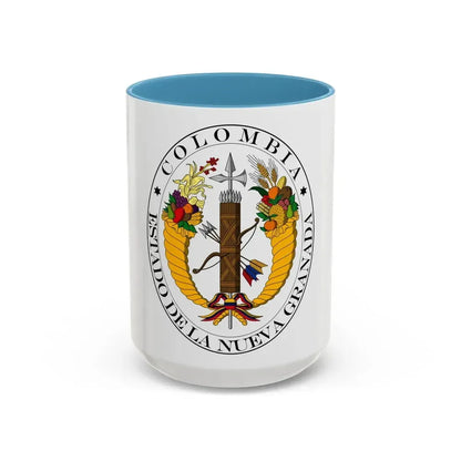 Coat of arms of New Granada (1830) - Accent Coffee Mug 15oz Light Blue - Go Mug Yourself