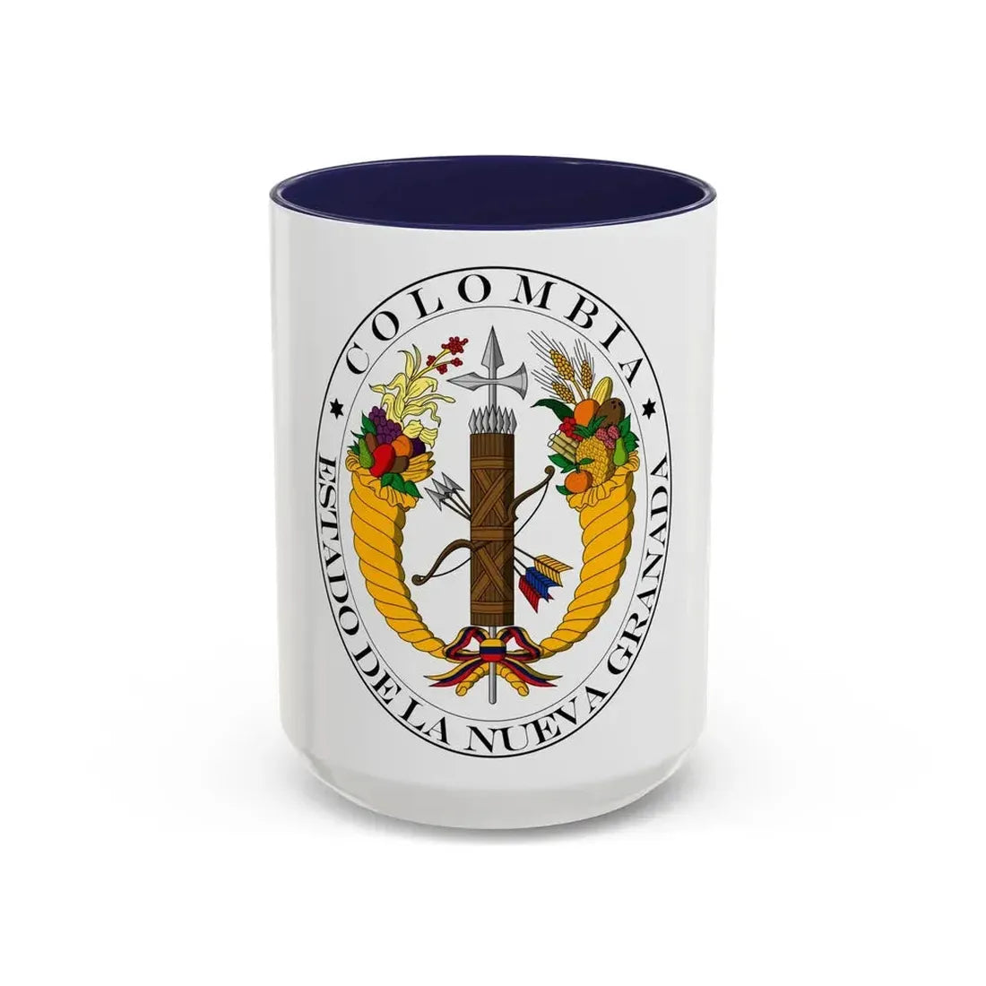 Coat of arms of New Granada (1830) - Accent Coffee Mug 15oz Navy - Go Mug Yourself
