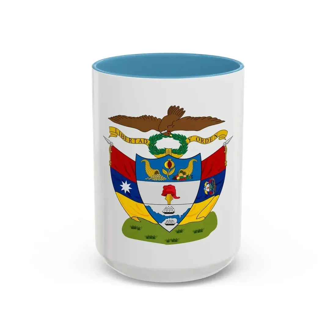 Coat of arms of New Granada - Accent Coffee Mug 15oz Light Blue - Go Mug Yourself