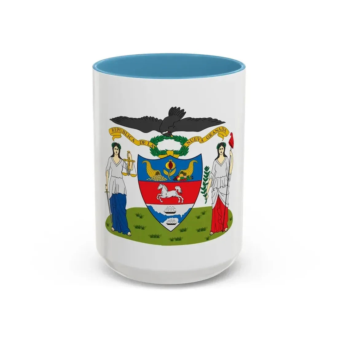 Coat of arms of New Granada (proposal) - Accent Coffee Mug 15oz Light Blue - Go Mug Yourself