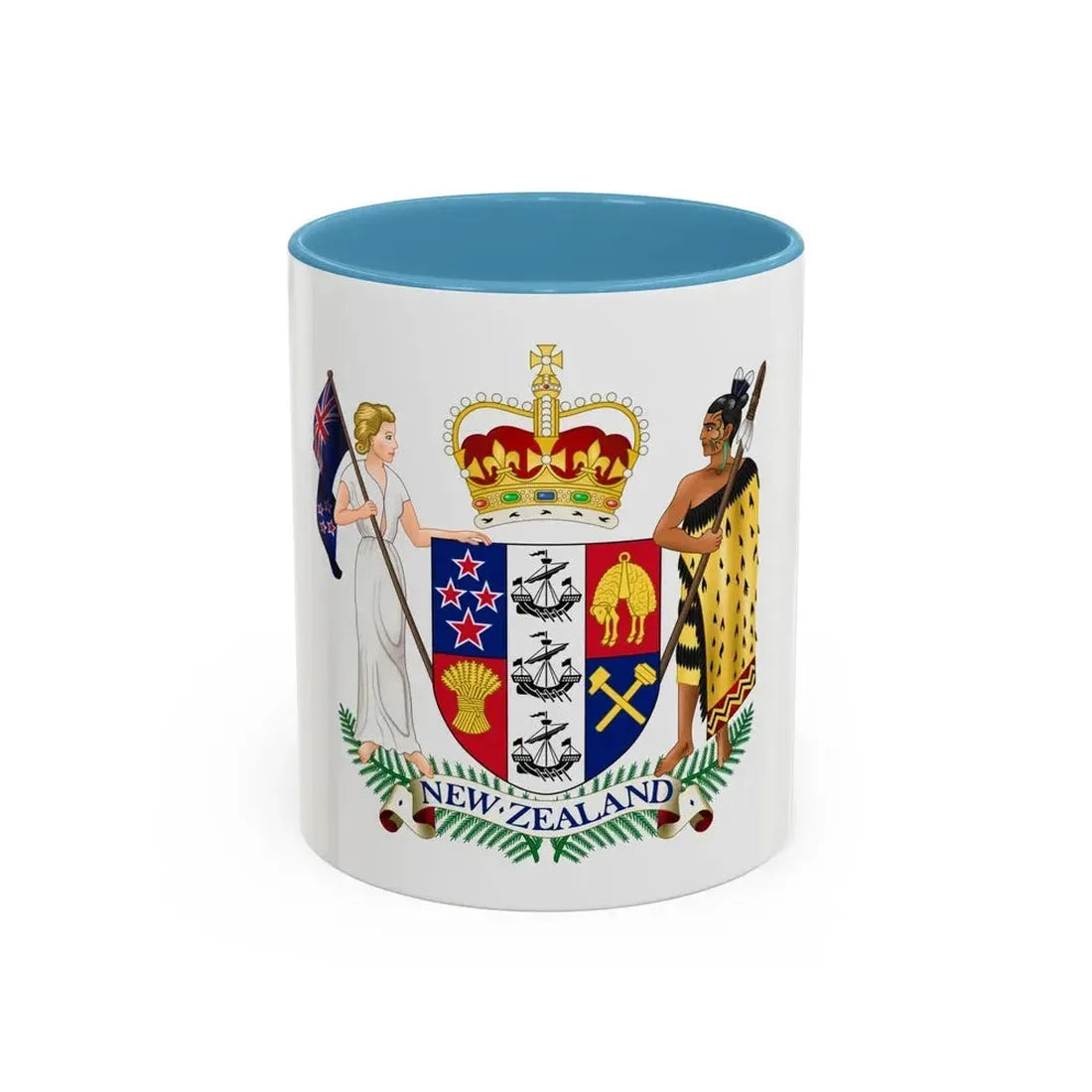 Coat of arms of New Zealand - Accent Coffee Mug 11oz Light Blue - Go Mug Yourself