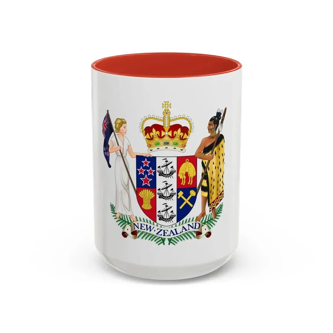 Coat of arms of New Zealand - Accent Coffee Mug 15oz Red - Go Mug Yourself
