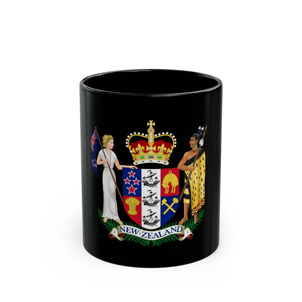 Coat of arms of New Zealand - Black Coffee Mug-11oz-Go Mug Yourself