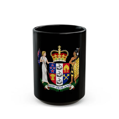 Coat of arms of New Zealand - Black Coffee Mug-15oz-Go Mug Yourself